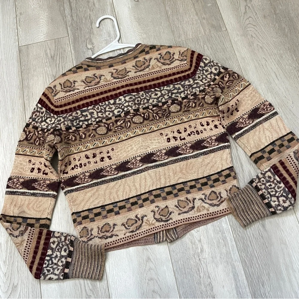 Ulla Johnson Beige and Brown Patterned Cropped Cardigan - Picture 5 of 7